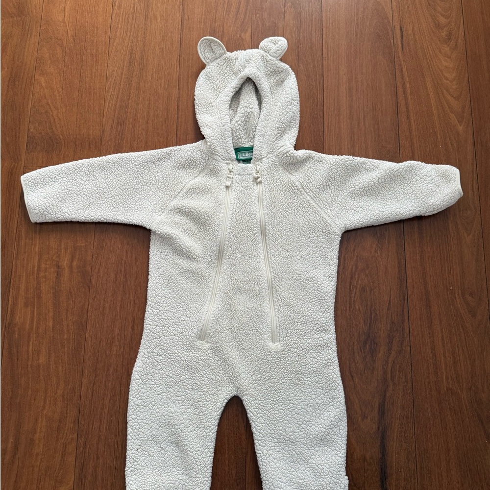 L.L. Bean White Fleece Kids Optional Footie